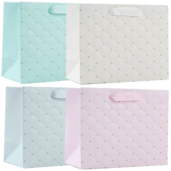 PAMINGONO 4Pcs Light Gray Grid Pattern Tote Bag for Baby Shower present Bags and Wrapping