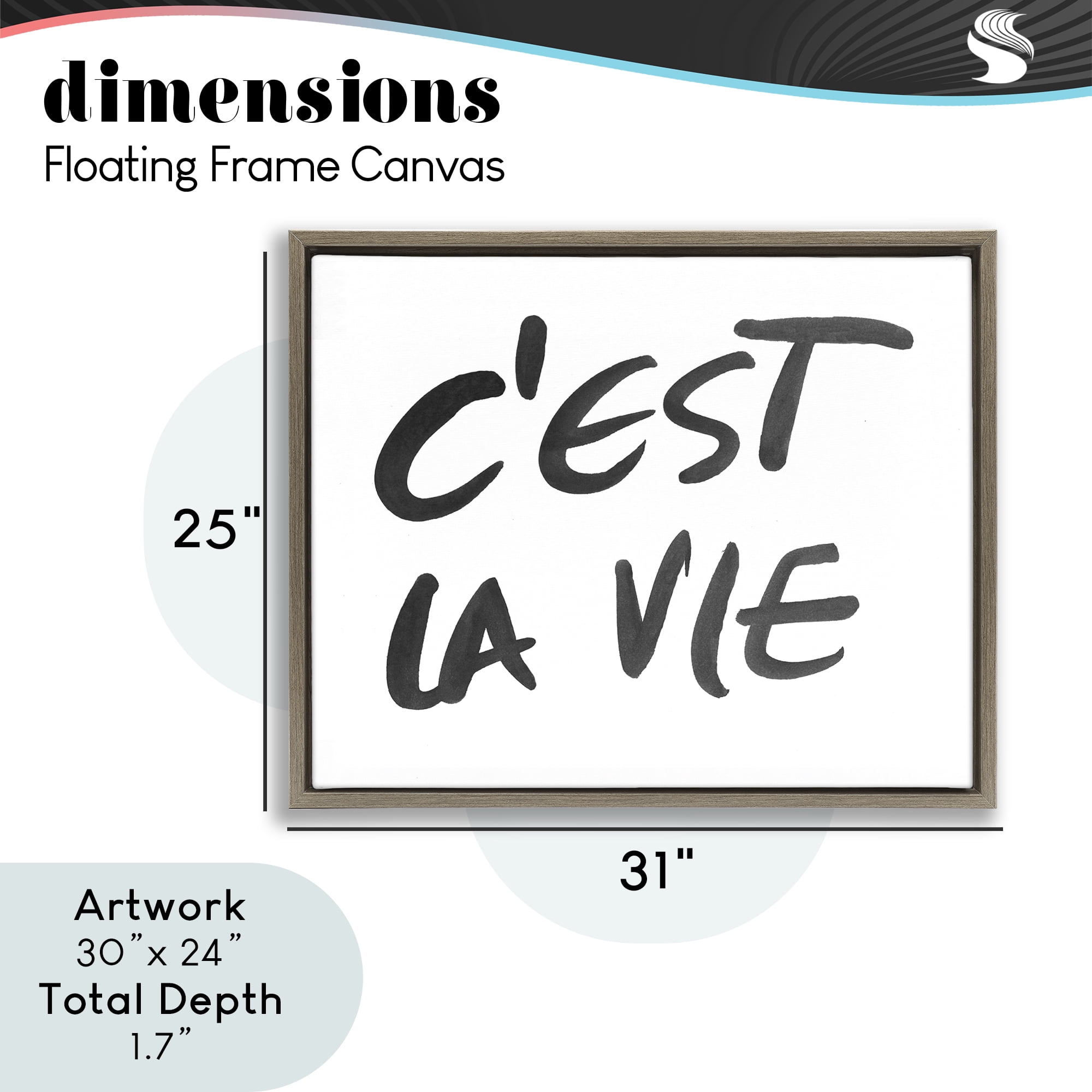 Stupell Industries C'est La Vie Minimal Text Brown Framed Floater Canvas Wall Art, design by SD Graphics Studio