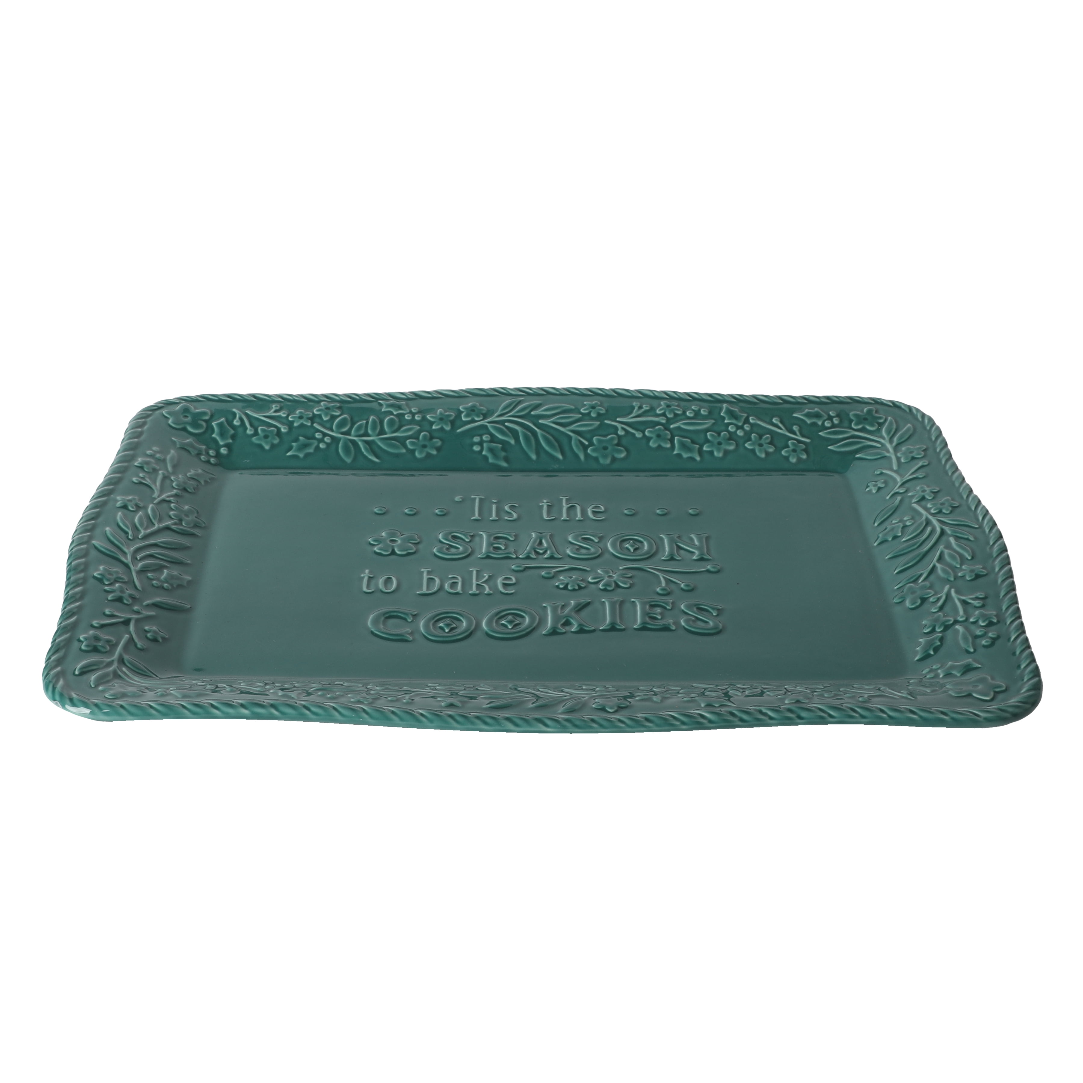 The Pioneer Woman Merry Meadow Green 14-inch Embossed Sentiment Stoneware Platter