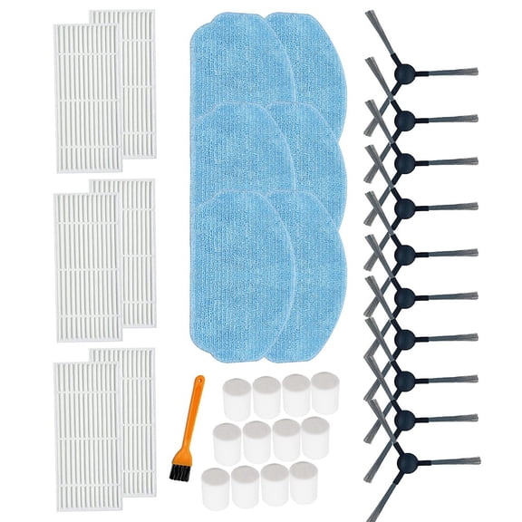 BR150/BR151 Robot Vacuum Replacement Parts Kit with 10 Side Brushes 6 Filters 6 Mop Pads 12 Water Tank Filter Cotton for BR150 BR151 Robot Vacuum Cleaner Accessories