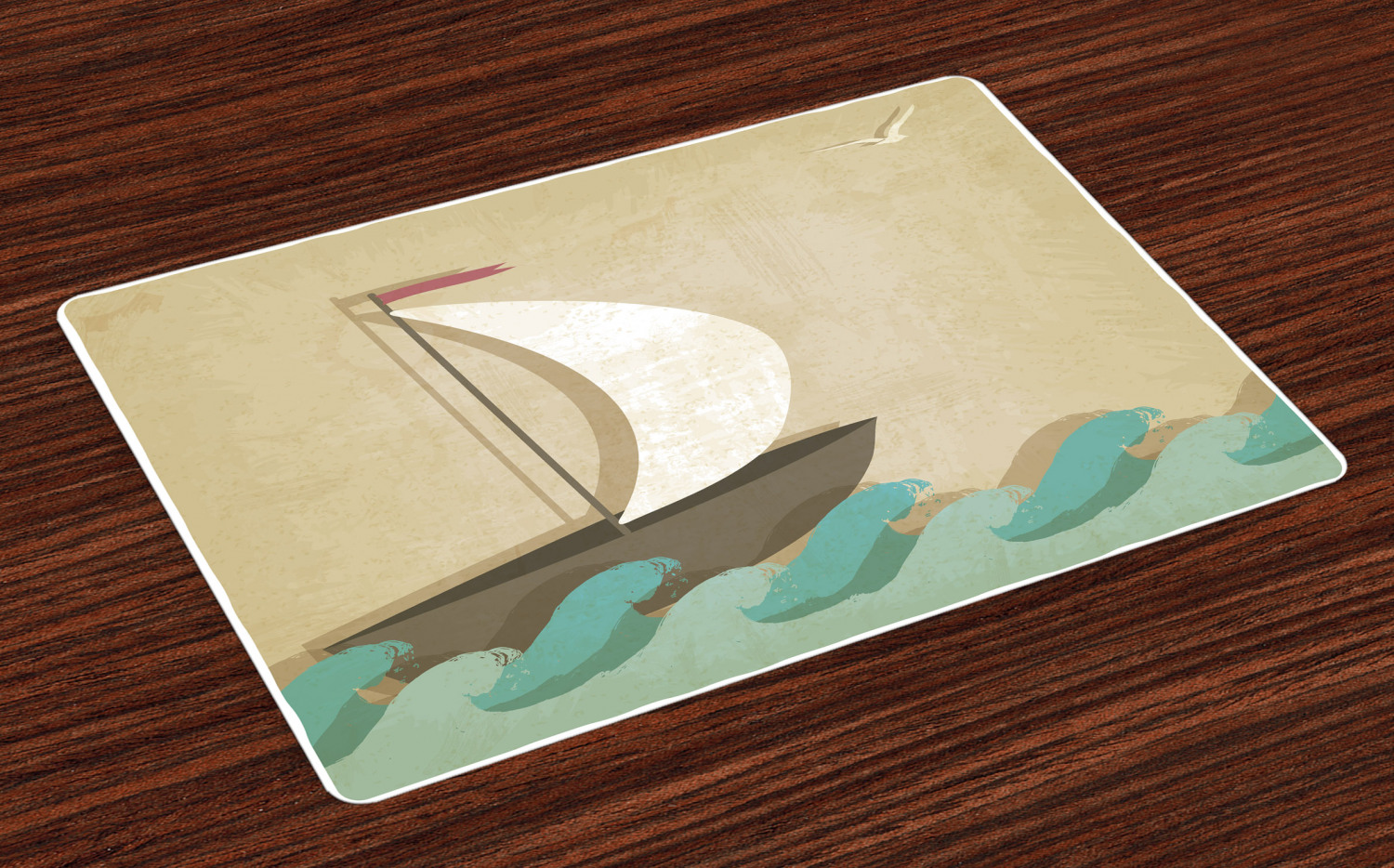 Ocean Placemats Set of 4 Sail Boat On Waves with Seagulls Nautical