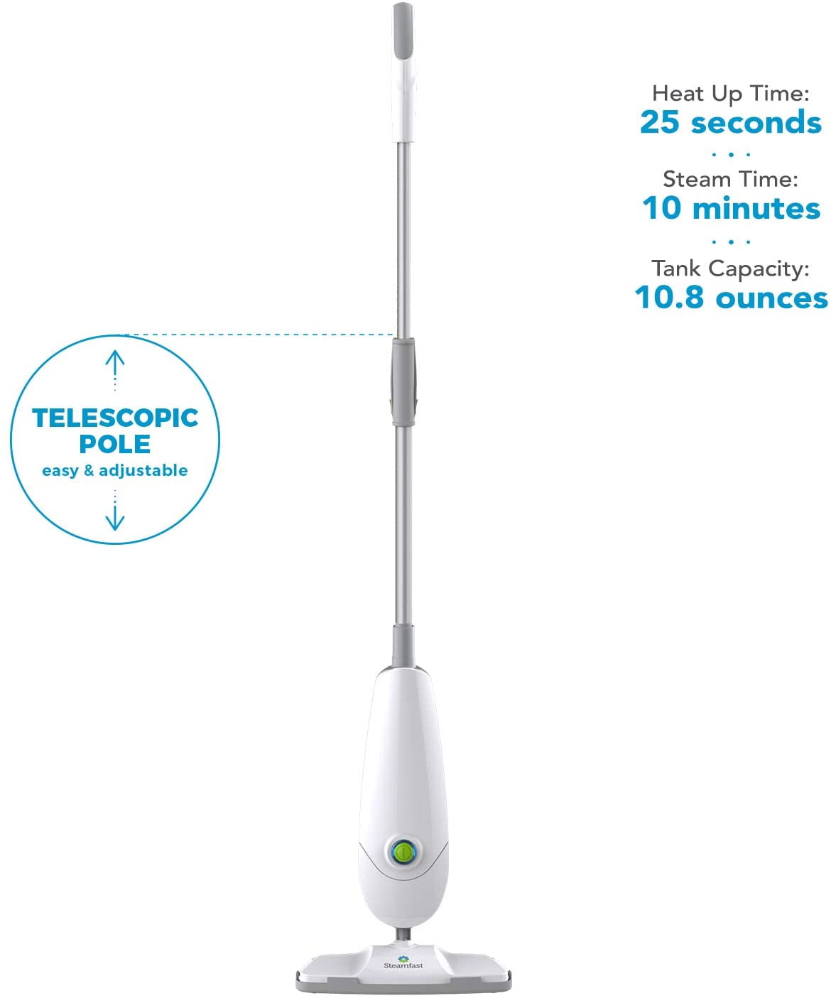  Steamfast SF-162 Steam Mop with 2 Accessories for  Chemical-Free Cleaning, White