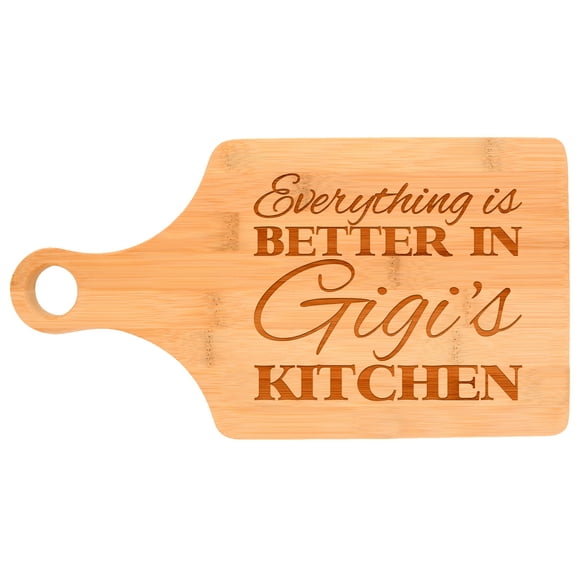ThisWear Everything Is Better in Gigi's Kitchen Decor Grandma Gift Paddle Shaped Bamboo Cutting Board