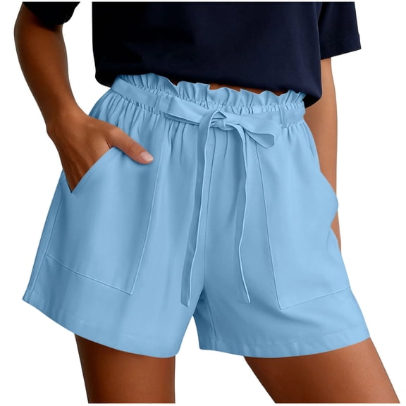 Admvng Wonens Shorts Casual Summer Loose Drawstring Comfortable Cotton Yoga Stretchy Work Short Pants With Pocket Size S-2XL