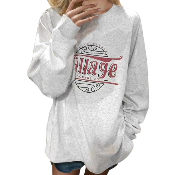 Gibobby Sudadera oversize mujer Sudaderas de gran tamaño para mujer estilo casual de manga larga ajuste relajado color sólido cuello redondo túnica(Gris,G)