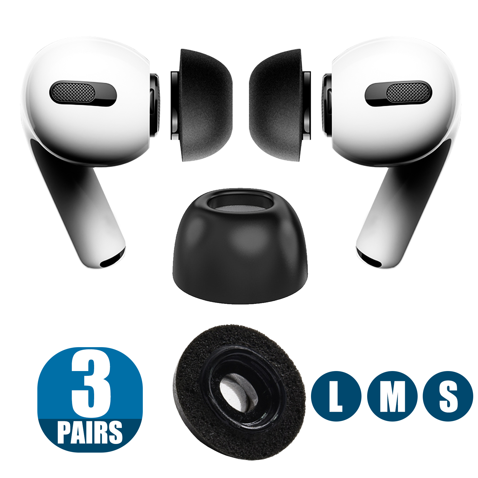 for AirPods Pro and Memory Foam Ear Tips for AirPods Pro 3 Pairs S, M
