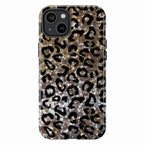 Glitter Leopard Print iPhone Case, Sparkling Animal Pattern Shockproof TPU Cover for iPhone - Phone Cover for iPhone 16 15 14 13 12 11 Pro Max