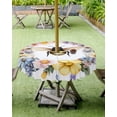 thumbnail image 4 of nqOlkjepod Farmhouse Bee Wreath Outdoor Tablecloth with Umbrella Hole & Zipper, Spring Watercolor Flowers Round Table Cover 54 Inch, Dining Waterproof Table Cloth Protector for Patio/Party/Picnic, 4 of 7