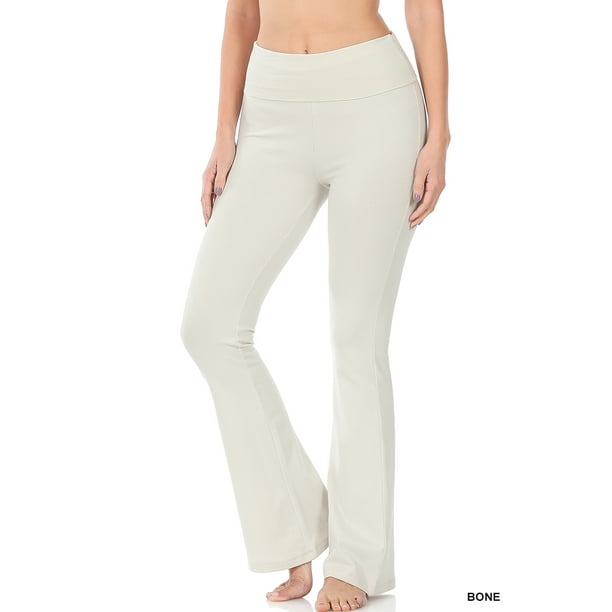 Zenana Womens & Plus Stretch Cotton Foldover Waist Bootcut Workout Yoga Pants