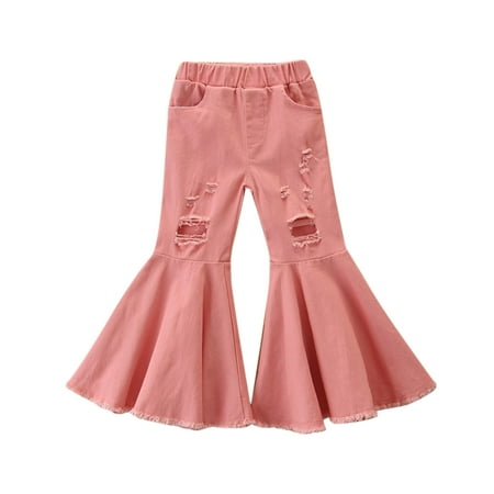 

Cathalem Girls Outfits Size 5 Bottom 16Y Girls Jeans Flare Toddler For Kids Denim Ruffles Bell Youth Small Softball Pants Pants Pink 2-3 Years