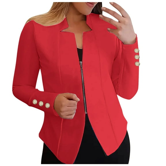 Zshosam Women's Casual Jackets 2024 Fall Clothes Long Sleeve Open Front Cropped Coat Outwear(Red,XXXXL)