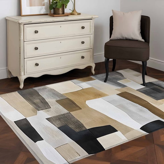 3'x5' Area Rugs, Abstract Color Blocks Indoor Outdoor Area Rug for Living Room Bedroom, Modern Geometric Art Washable Bathroom Rugs Kitchen Floor Carpet Mats Home Decor Aesthetic