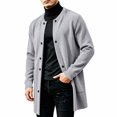 thumbnail image 2 of TKKCS Mens Button Down Cardigan Jacket Crew Neck Mid‑Length Fall Winter Long Sleeve Casual Outerwear with Pockets Gray XL, 2 of 7