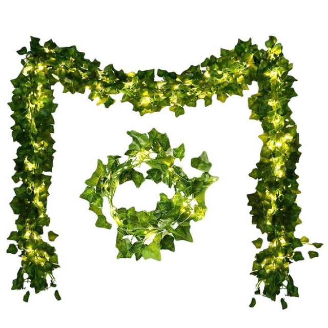 12 guirnaldas de hiedra artificial, guirnalda de hiedra artificial con 100 luces LED para decoración de celebraciones, bodas, cocinas, jardines y oficinas.