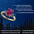 thumbnail image 2 of Gem Stone King 3.54 Ct Oval Red Created Ruby Blue Diamond 18K Yellow Gold Plated Silver Ring, 2 of 6