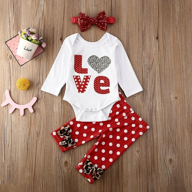 3Pcs Valentine s Day Baby Girl Clothes Polka Dot Romper Long Pants