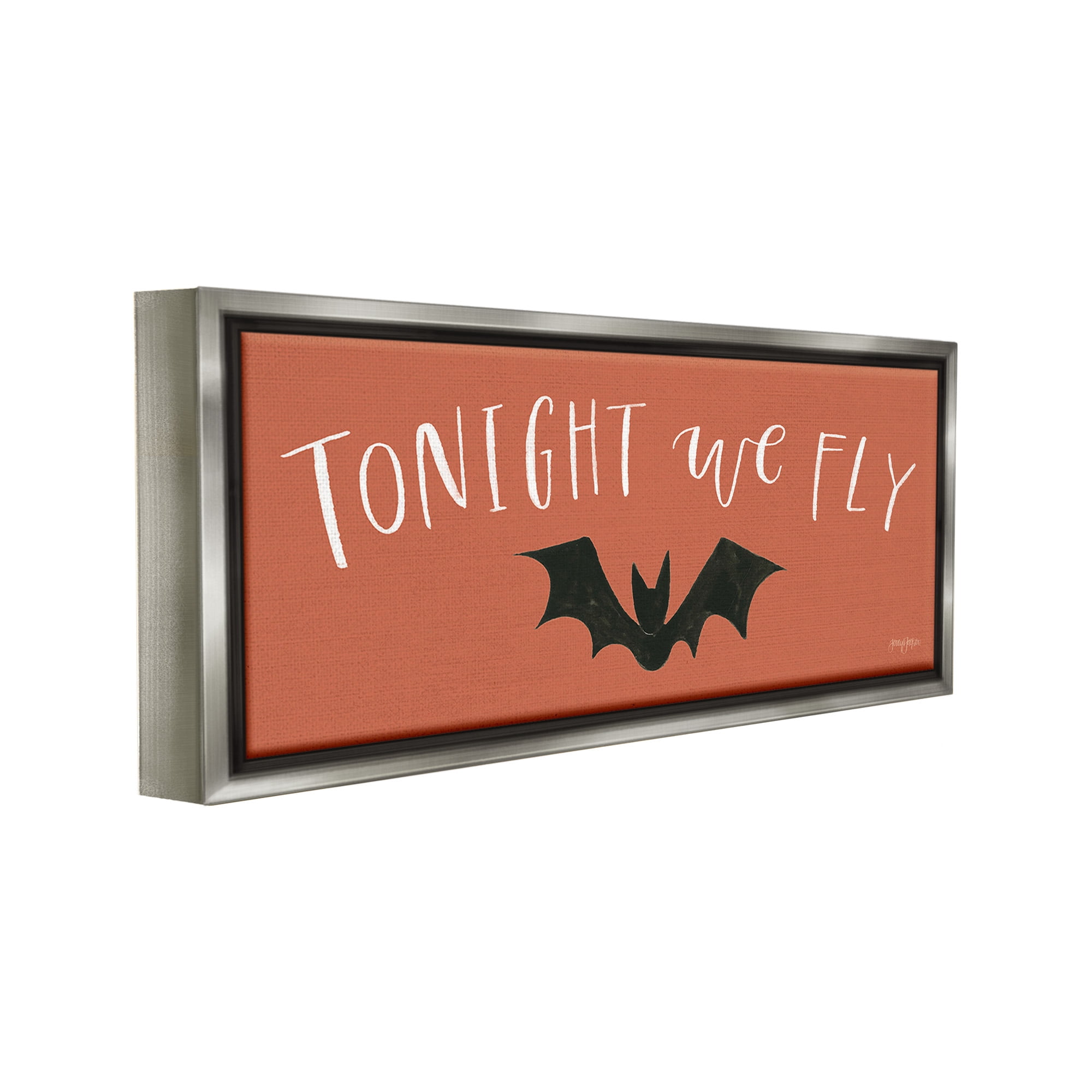 Stupell Industries Tonight We Fly Halloween Holiday Painting Gray Floater Framed Canvas Art Print Wall Art, 25 x 11