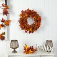 thumbnail image 4 of Nearly Natural Plastic Thanksgiving Maple Leaf Artificial Wreath, 22" (Orange), 4 of 4