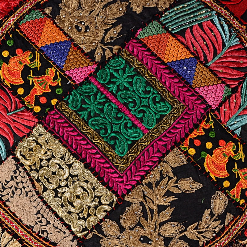 Indian Handmade Patchwork Codework Round Pouf Cover Ottoman Floor Pillow Cushion Seating Throw Decorative Pillow Cases