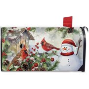 Christmas Cardinal Snowman Mailbox Cover Magnetic Standard Size 20.5"x18", Xmas Birdhouse Red Berry Decorative Post Letter Box Wrap Decor, Winter Holiday Farmhouse Garden Yard Outdoor Decoration