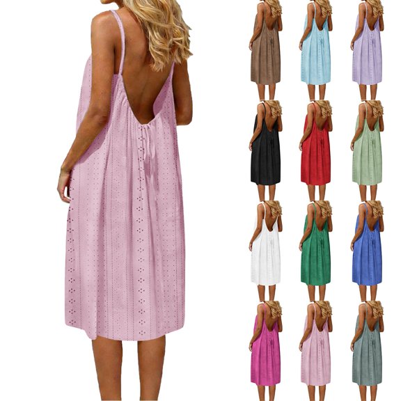 XinghaiYIDE Women Casual Dress, for Women Loose Summer Solid Tank Dress Hollow Out Beach Sundress Sleeveless Dresses