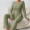 thumbnail image 3 of Women Crewneck Tops & Wide Leg Pant Set Simple Slouchy Home Suits (Army Green S), 3 of 6