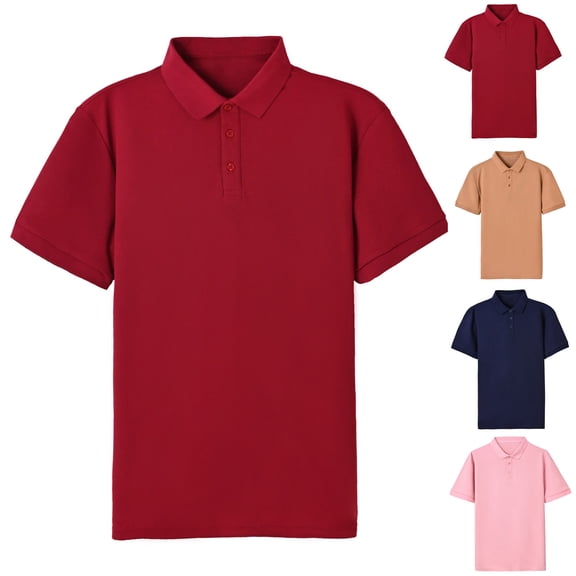 HAOTAGS Polo Shirts for Men, Short Sleeve Button-Up Shirts Turn-Down Collar Casual Fashion Tops Dark Blue L