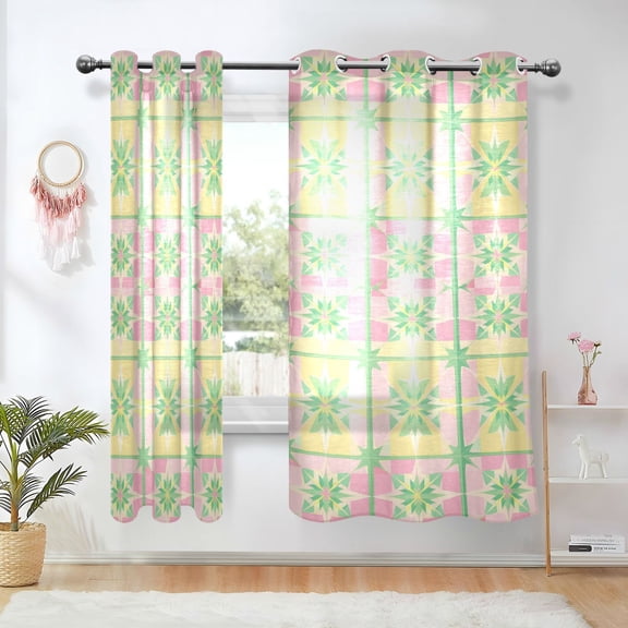 Yayeee Window Curtains Light Filtering 63"x42" Grommet Panel Pair Home Living Room Decor, Retro Beige Stars