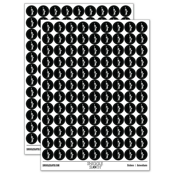Statue of Liberty Sketch 200 Round Stickers - Black - Gloss Finish - 0.50" Size
