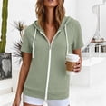 thumbnail image 5 of Yigetop Womens Short Sleeve Zip up Hoodies Sweatshirts Cardigan Loose Casual Lightweight Soft Tops Comfy Loungewear for Daily Wear Multiple Sizes Green M, 5 of 6