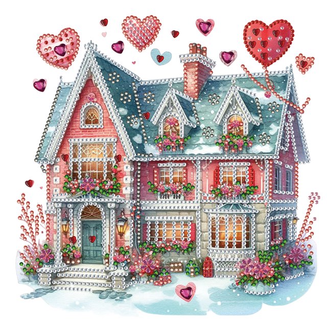 5D DIY Kit Con Forma Especial Parcial Casa Corazón 30x30cm