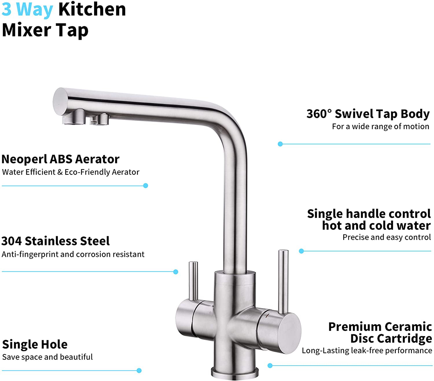 3 Way Kitchen Mixer Tap SUS 304 Material with Drinking Water