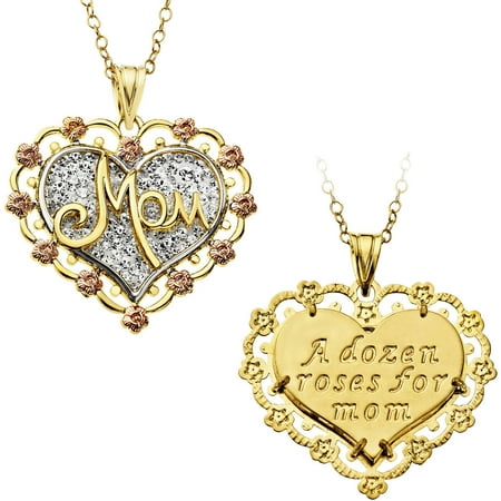 Crystal 18kt Gold over Sterling Silver Mom Heart Pendant, 18"