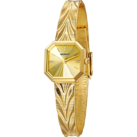 BERNY Small Gold Watches for Women, Dainty Luxury Diamond Dial, Stainless Steel Bracelet Watch, Fashion Ladies Analog Quartz Watch, Minimalist Waterproof Womens Wristwatch Gifts (Gold)