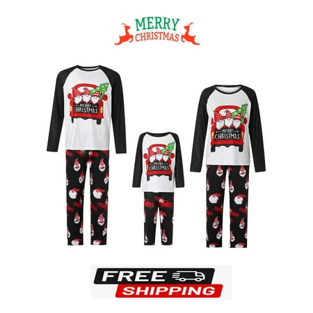 

Christmas Pajamas for Family Color Block Printed Long Sleeve Round Neck T-shirt + Trousers