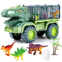 AOKESI Dinosaur Truck Toys for Kids, Tyrannosaurus Transport Car Carrier Truck with 3 Dinosaur Toys, 1 Egg and 1 Tree, Pull Back Dino Cars Playset Toys for Kids Boys Grils 3-7