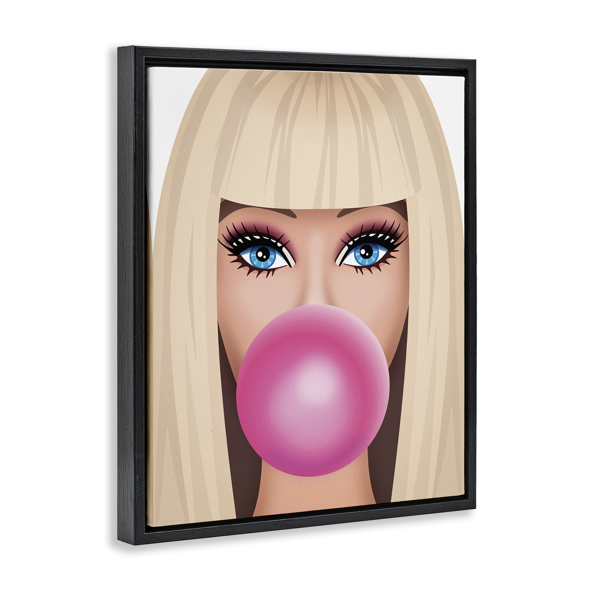 Stupell Industries Blonde Girl & Bubblegum People Painting Black Floater Framed Canvas Art Print Wall Art, 25 x 31
