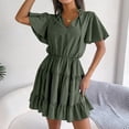 thumbnail image 3 of Womens Plus Size Dresses Fashion Summer Casual Slim V-shaped Short Sleeve Solid Color Dress Women Size Polyester Fabric Graduation Bodycon Dress Style-308 Green-2 s, 3 of 8
