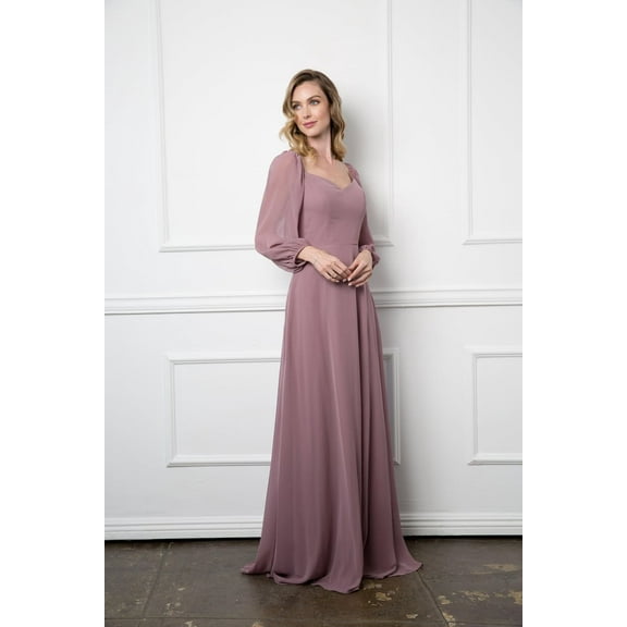Women's Eva USA 3452 Long Sleeve Formal Chiffon Dress Mauve 3XL