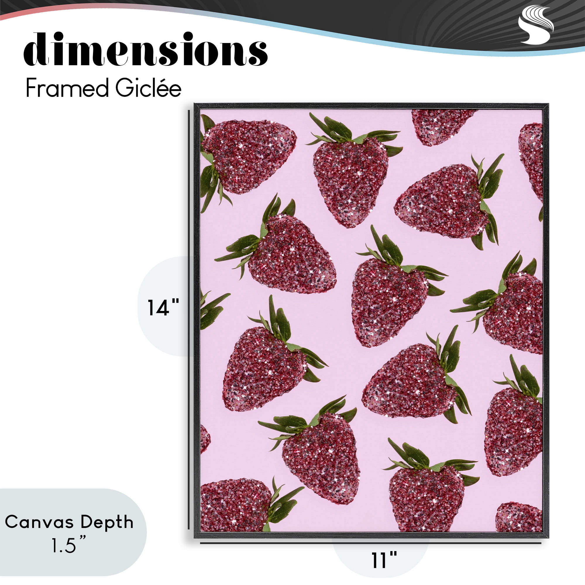 Stupell Industries Glimmer Strawberry Pattern Black Framed Giclee Art, design by LISH Creative