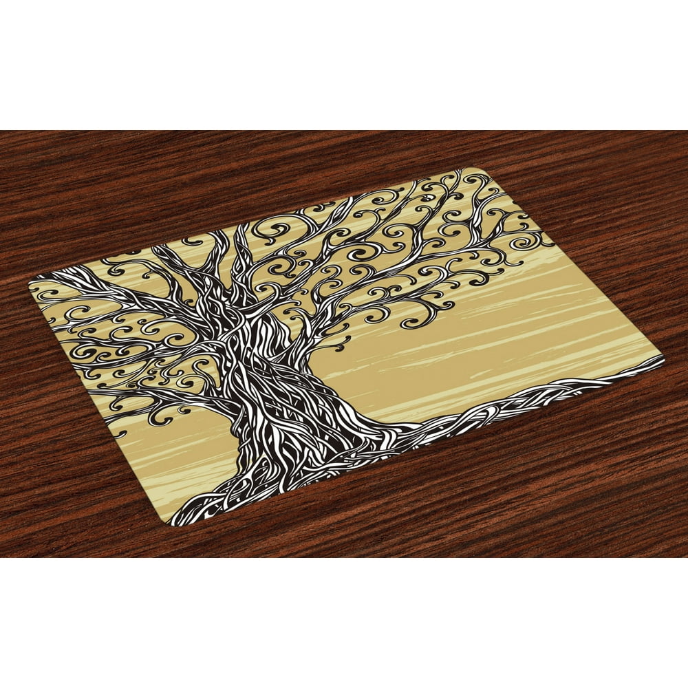Tree of Life Placemats Set of 4 Swirled Twists Rustic Oak Branches