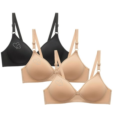 GA WEIHUA 3 Pieces Bras for Women 3 Pack Wireless Plunge Bralette Comfy Everyday Bra Push Up No Underwire Sport Bra(Khaki L)Reduced