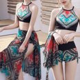 thumbnail image 2 of Cheers 3Pcs/Set Ethnic Style Swimsuit Tie Belt Drawstring Side Split Skirt Bra Panties for Beach, 2 of 2