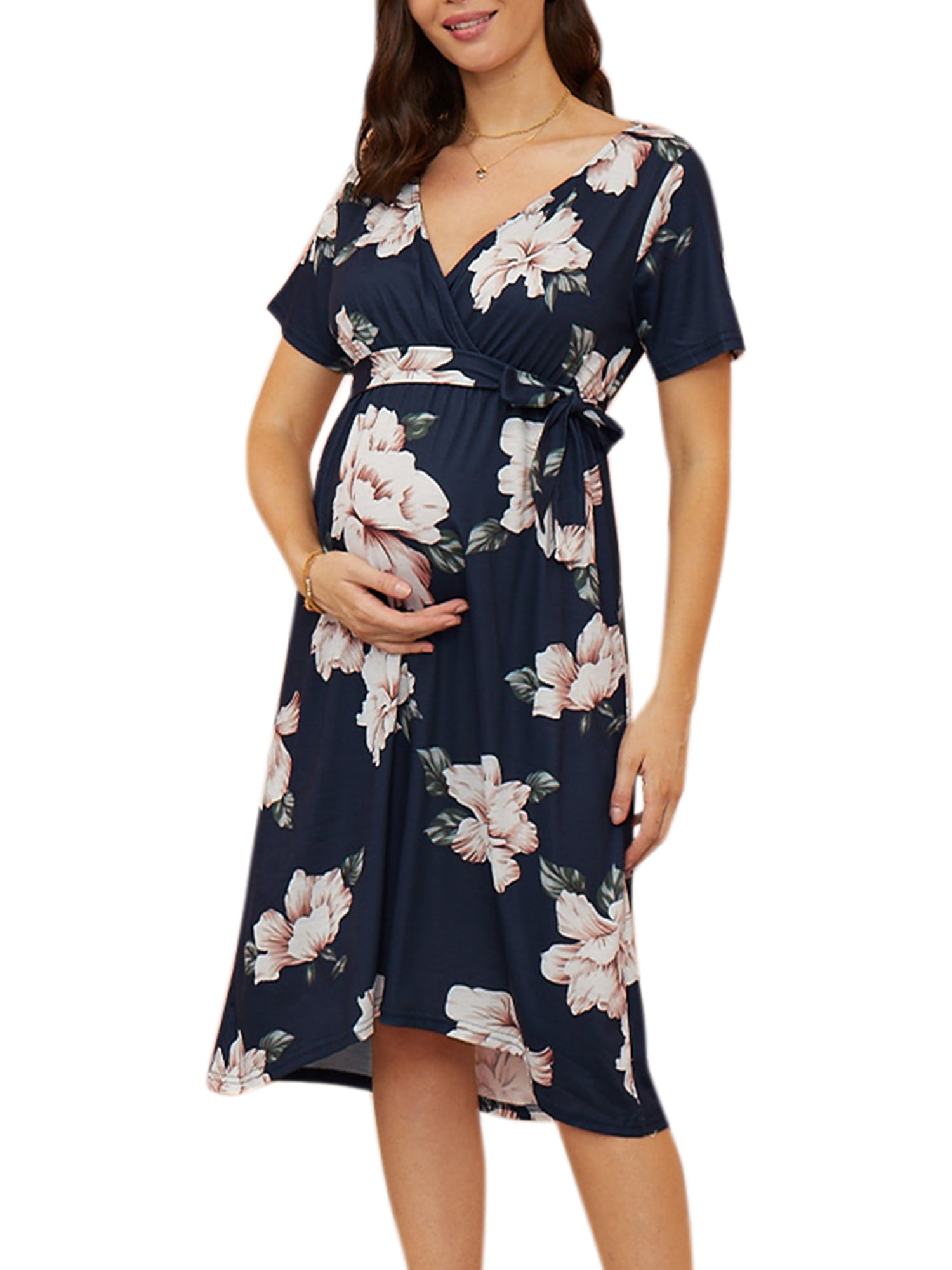HELLO MIZ Womens Lace Maternity Dress with Nursing Friendly Faux Wrap