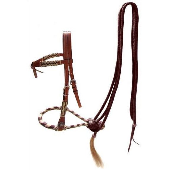 Showman Leather Futurity Knot Headstall w/ Rawhide Braided Bosal & Mecate Reins
