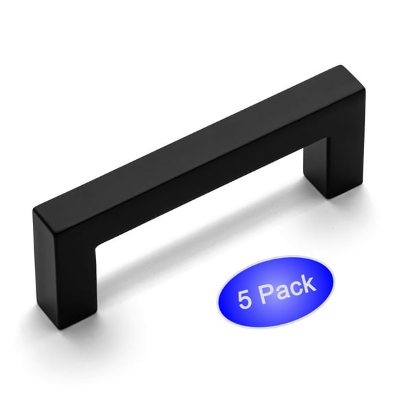 5 Pack - Cosmas 14777-64FB Flat Black Modern Cabinet Hardware Handle Pull - 2-1/2" Inch (64mm) Hole Centers