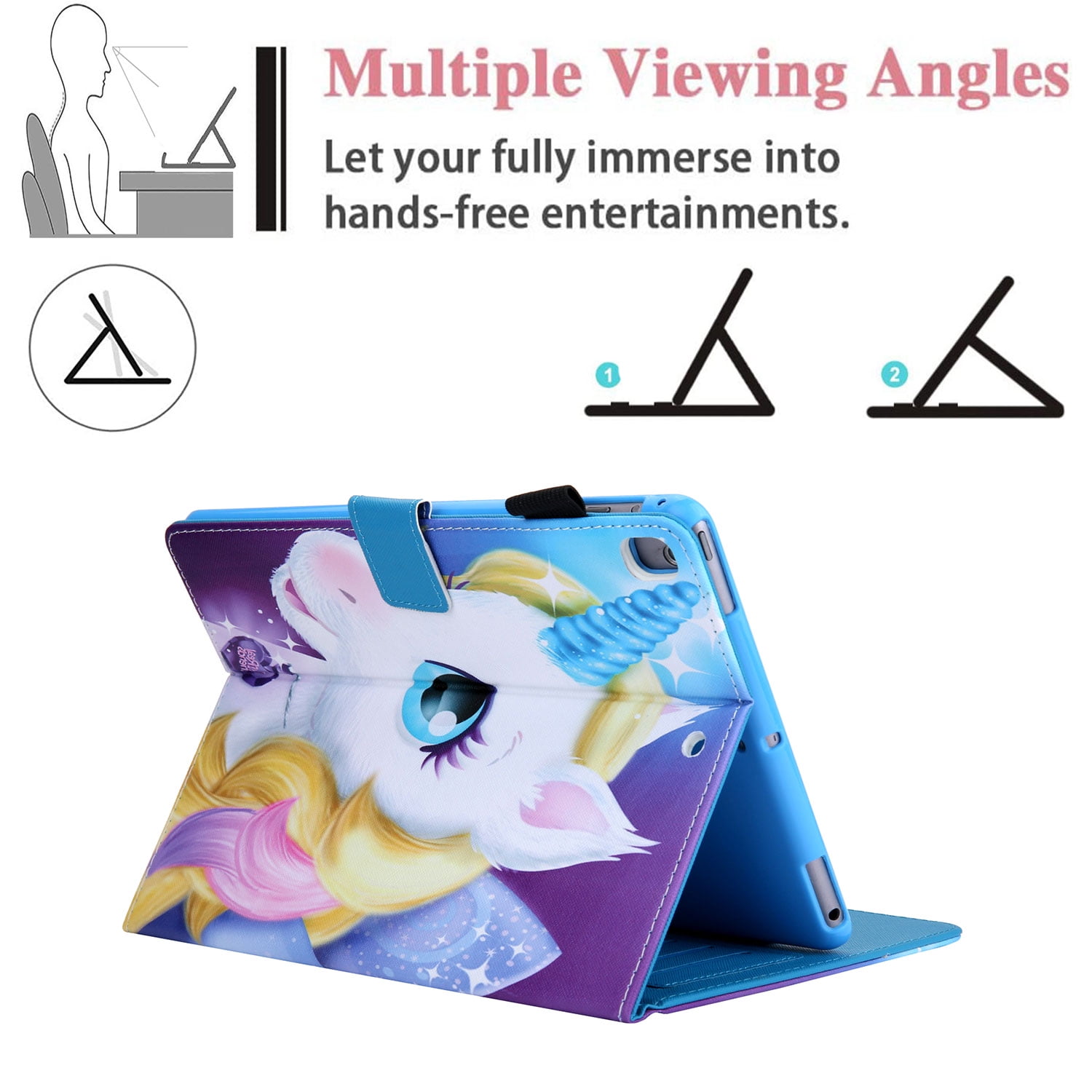 iPad 9.7 2018 Case, iPad 9.7 2017 Case, iPad Air 1 2 Case, Allytech PU Leather Folio Flip Kickstand Protection Auto Sleep Wake Pencil Holder Cover for Apple iPad 6th/5th Gen, iPad Air 1 2,Unicorn