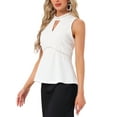 thumbnail image 4 of INSPIRE CHIC Women's Halter Tops Beaded Mock Neck Keyhole Sleeveless Cocktail Peplum Blouse L White, 4 of 5