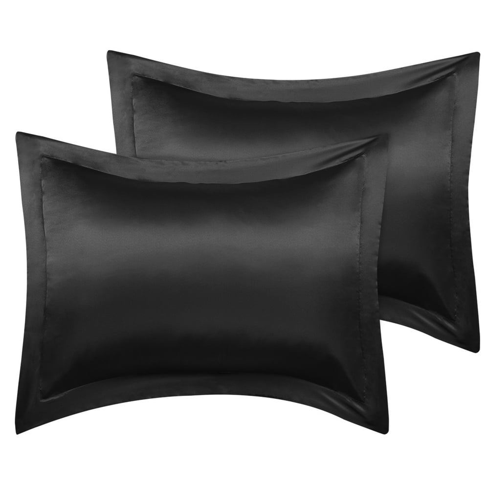 Unique Bargains 2Pack Silky Satin Pillow Shams 20" x 26" Black