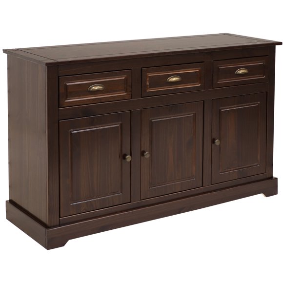 Sunnydaze Buffet avec 3 Tiroirs et 3 Portes - Construction en Pin Massif - Brun Foncé - 32 Pouces